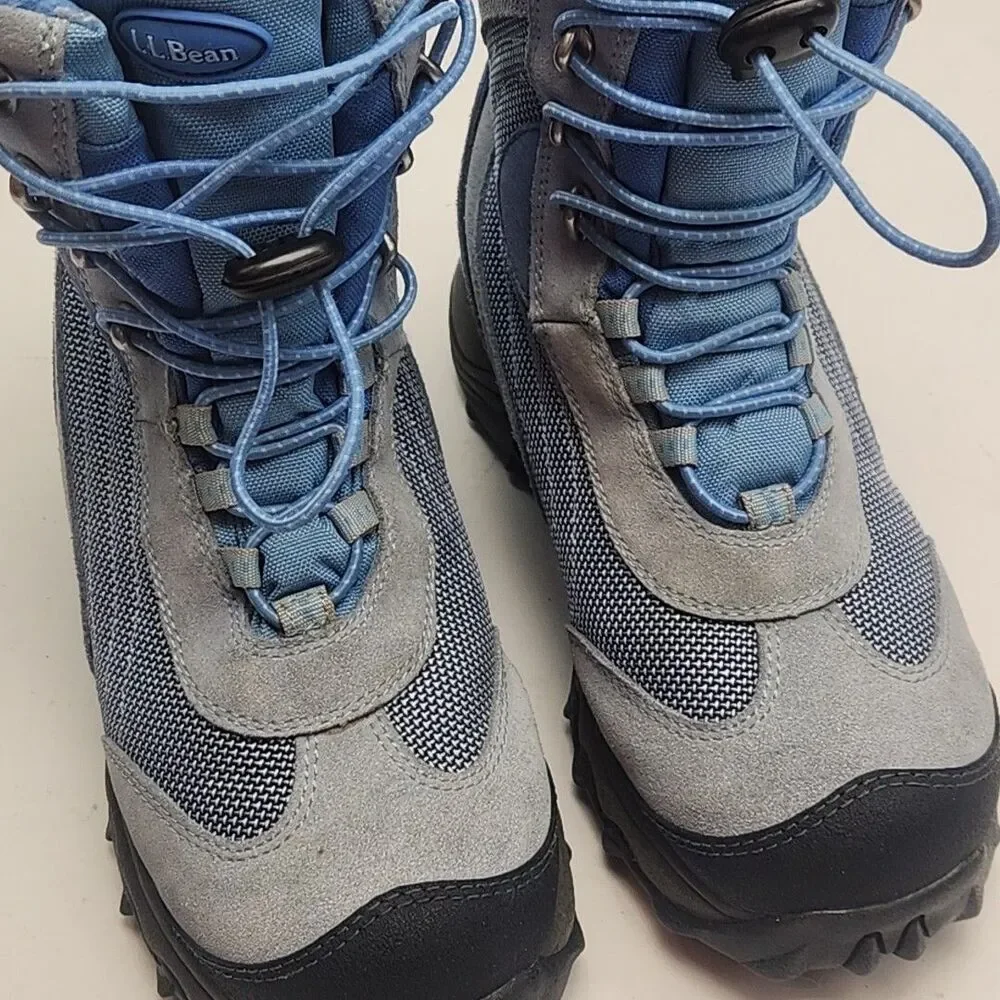 LL Bean Boots Blue Suede Thinsulate Winter Hiking Ankle Toggle Size 4 Kids Youth
